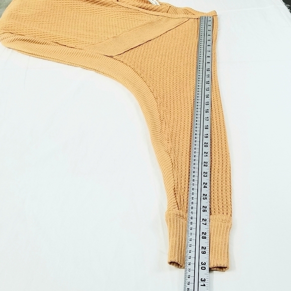 We the Free Yellow Mustard Loose Fit Deep V-neck Waffle Knit Longsleeve Top, S - Picture 7 of 10